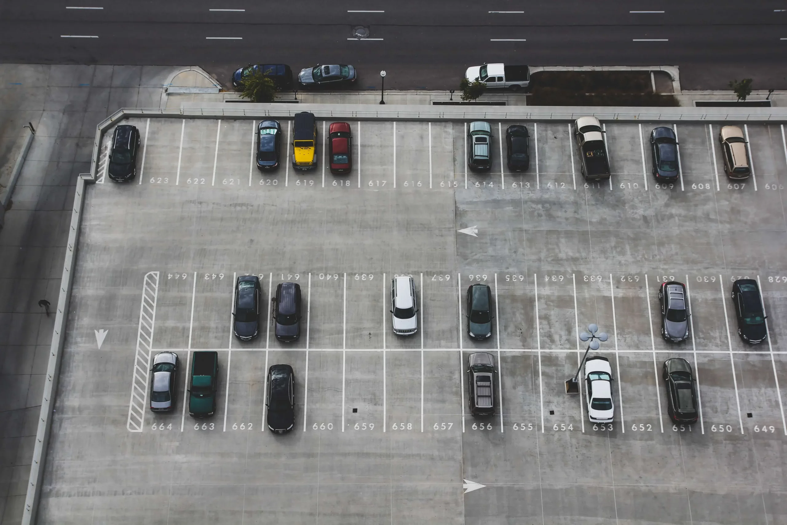 Top view of a parking lot.