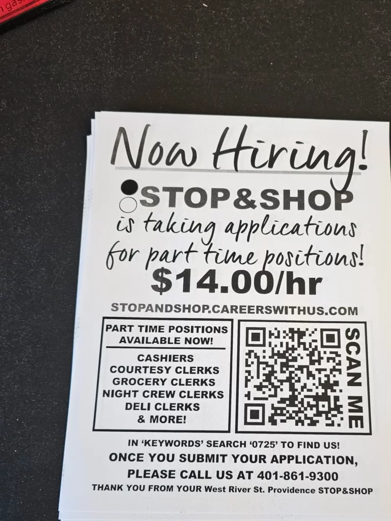 Stop & Shop advertisement for paying workers $14 per hour.
