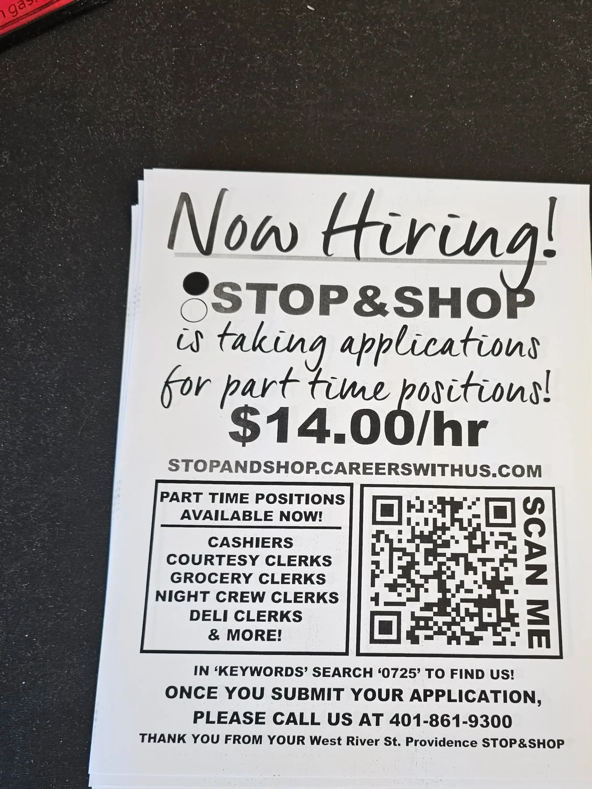 Stop & Shop advertisement for paying workers $14 per hour.