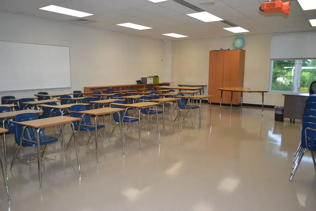 An empty classroom.